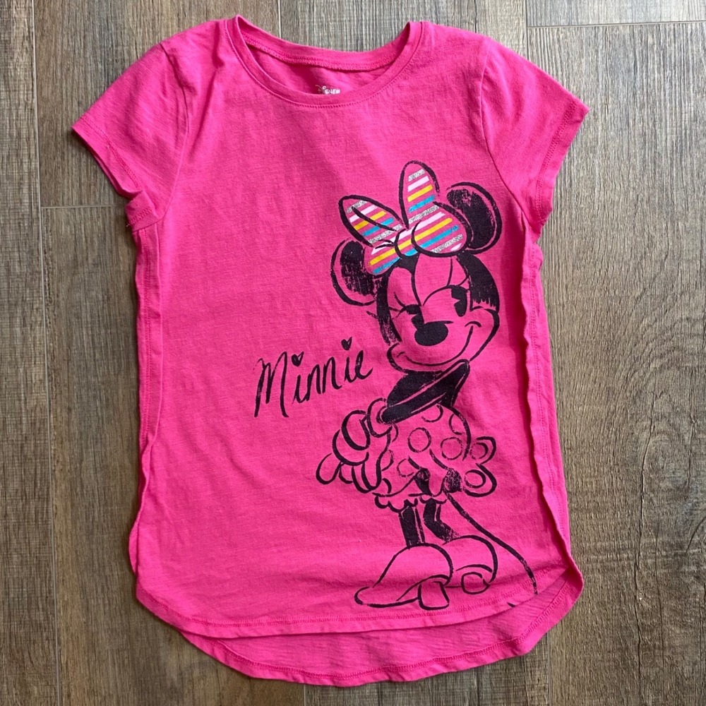 Disney Jumping Beans Minnie Mouse Pink Graphic Tee Girls Size 7 Glitter Bow